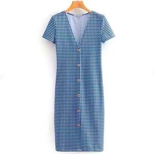 Zara Blue and White Checkered Dress